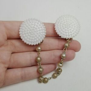 Vintage Faux Pearl Sweater Clips, Grandma Style Brooch, Estate